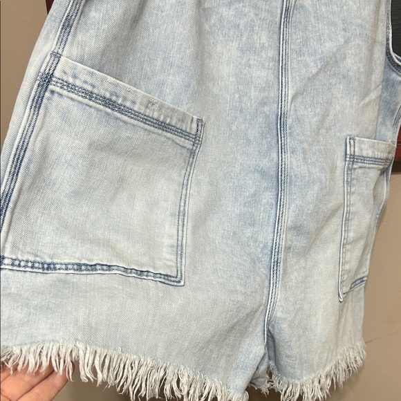 aerie Light Wash Denim Short Overalls - Picture 3 of 7